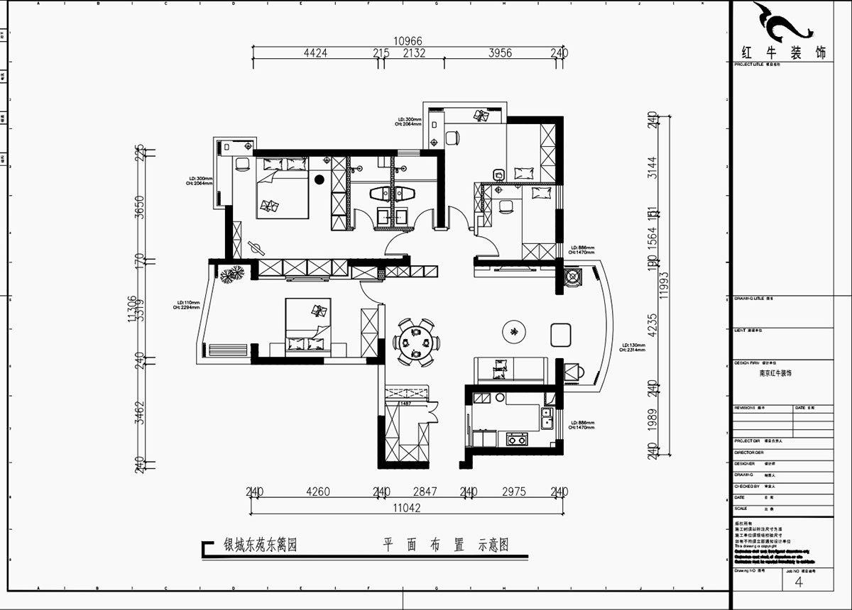 魏利利｜银城东苑东篱园2幢103室-135㎡-简约风格｜4室2厅2卫｜毛坯装修｜定制家｜全包24万｜00_02平面布置图